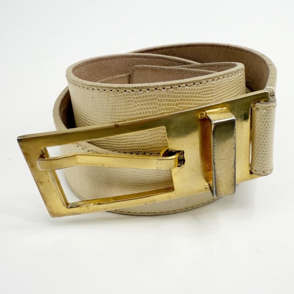 Linda Allard for Ellen Tracy Italian Calfskin Leather Belt, Gold-Tone Buckle, M